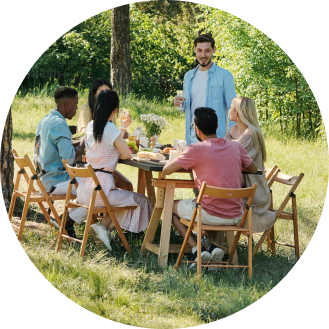 Friends dining outside